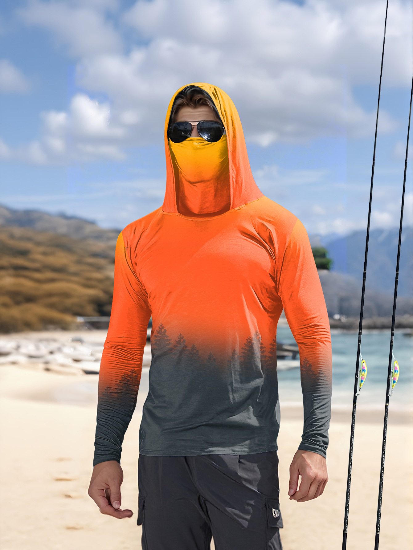 Erkekler için degrade orman de - Fishing Hoodie incelemesi ve fiyatı