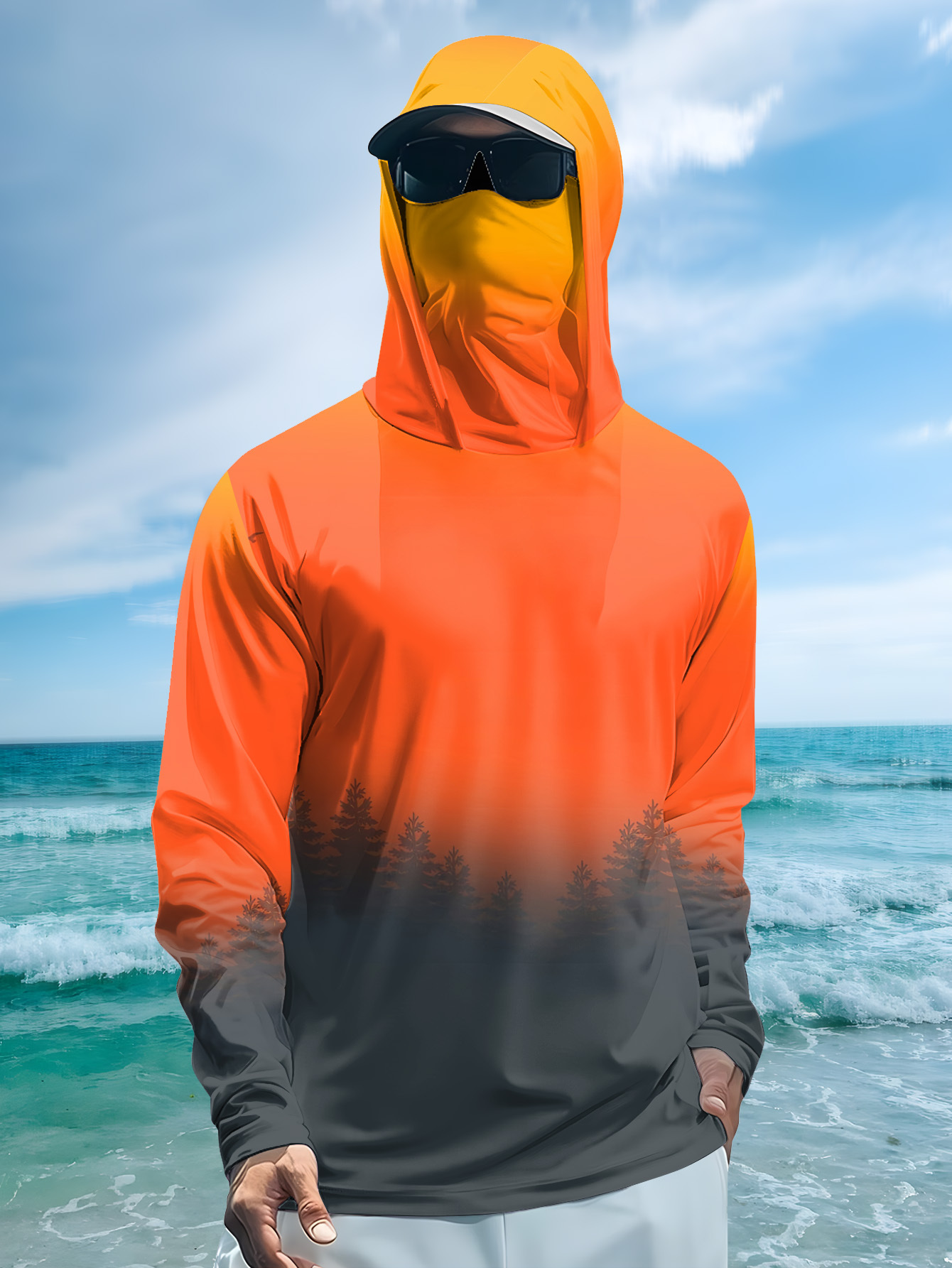 Erkekler için degrade orman de - Fishing Hoodie incelemesi ve fiyatı